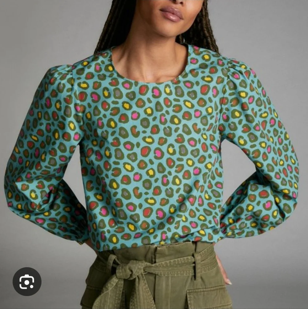 Farm Rio Hanya Puff Sleeve Multicolored Animal Print Blouse